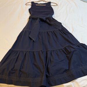 Tahari Navy Sleeveless Belted Maxi Dress with Tiered Skirt XS